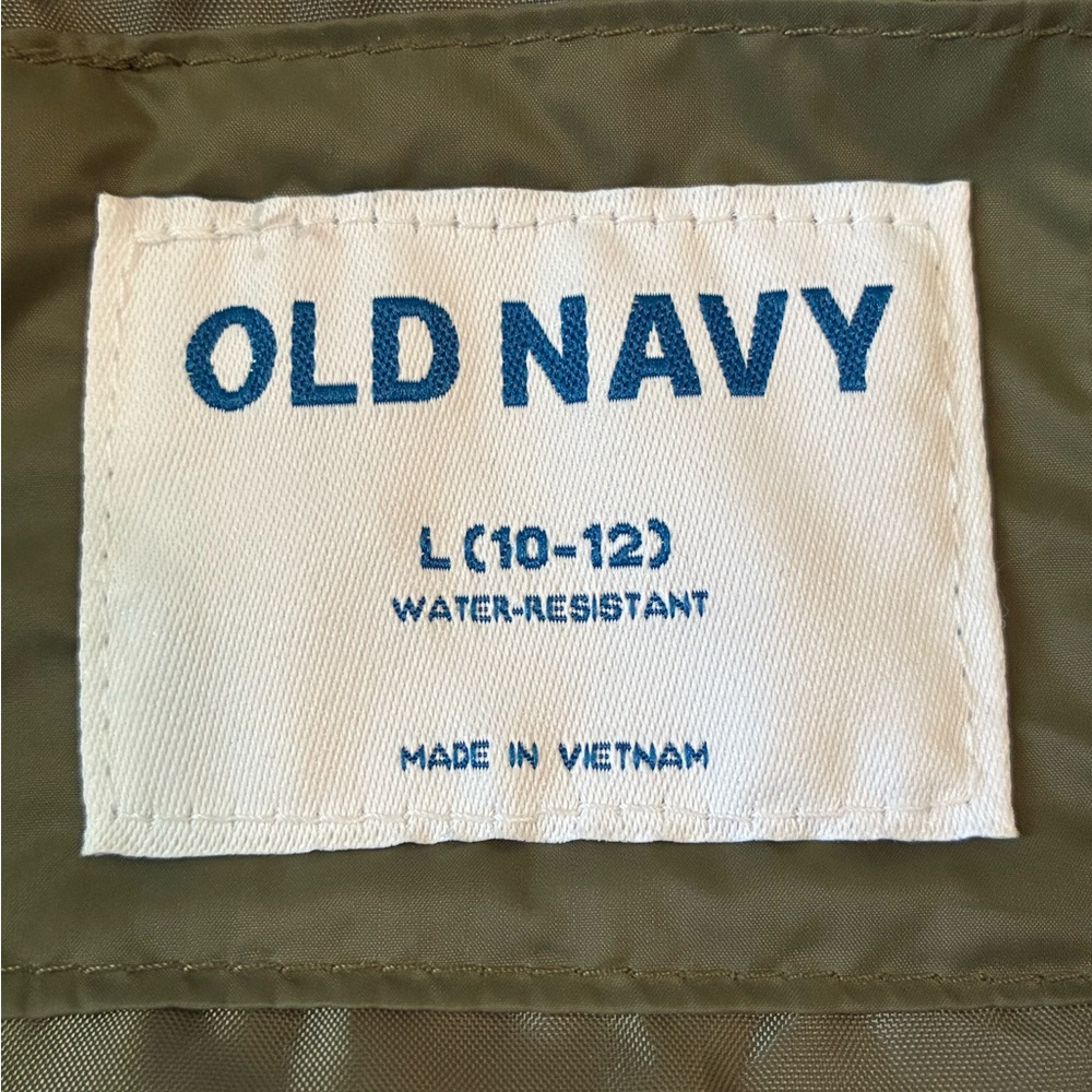 Old Navy Quilted Waterproof Hooded Jacket. Army Green. Girls’ Size Large(10-12). - Picture 3 of 10